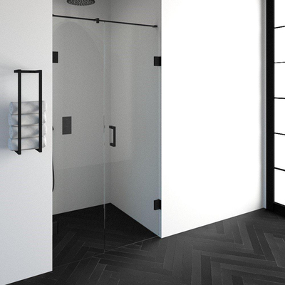 BRAUER Create Porte pivotante 110x200cm en 2 parties sans profilé avec verre de sécurité anticalcaire 8mm noir mat
