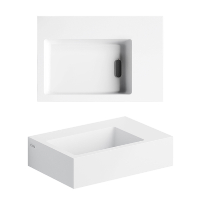 Clou Flush 2 lave-mains 36x9x24,5cm pré-percé pour trou de robinet aluite Blanc mat