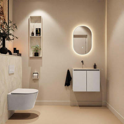 MONDIAZ TURE-DLUX Meuble toilette - 60cm - Linen - EDEN - vasque Ostra - position gauche - sans trou de robinet