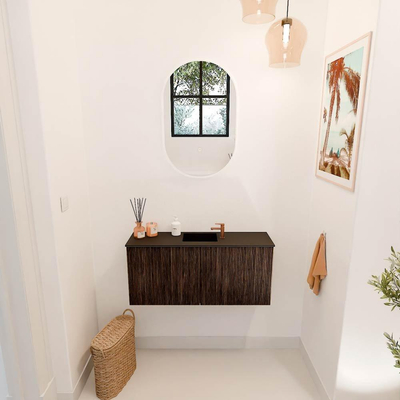 Mondiaz JOYA 90cm meuble de salle de bains - couleur Walnut - Vasque FAYE position Milieu 1 trou de robinet couleur Urban.