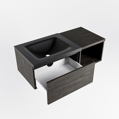 MONDIAZ BUKLA 100cm badmeubel met open module 40 kleur Dark Brown met 1 lade. Wastafel CLOUD links 1 kraangat kleur Urban.