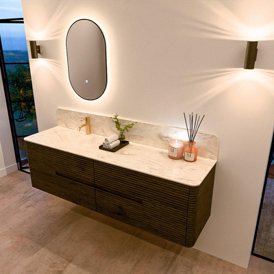 Mondiaz CIRO-DLUX Badkamermeubelset - 170x45x50cm - Solid surface wastafel Ostra - 1 wasbak Links - 1 kraangat - 4 lades - Shadow