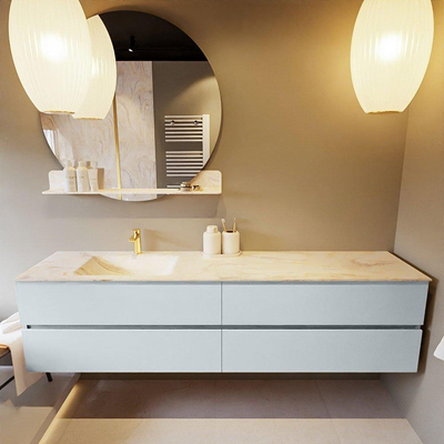 Mondiaz VICA-DLUX ensemble de meuble de salle de bain - 200cm - meuble sous-vasque argile - 4 tiroirs - lavabo encastré nuage gauche - 1 trou de robinet - version haute de 60cm - ostra