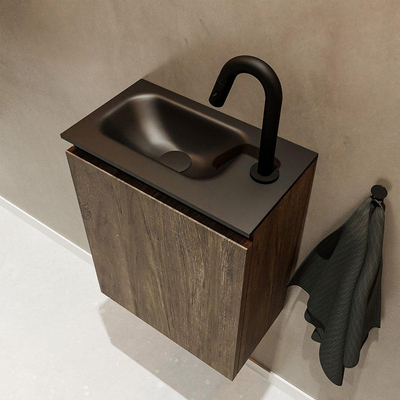 Mondiaz TURE Meuble lave-mains 40x23x50cm 1 trou de robinet 1 porte Dark brown mat Lavabo Eden Gauche Solid Surface Noir