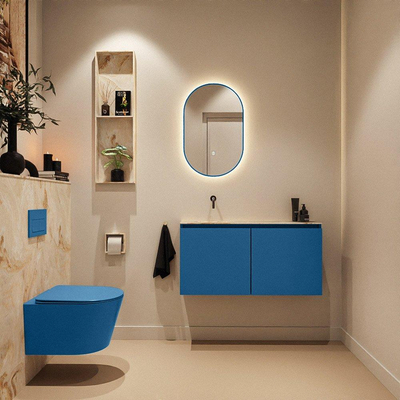 MONDIAZ TURE-DLUX 100cm toiletmeubel Jeans. EDEN wastafel Frappe positie links. Zonder kraangat.