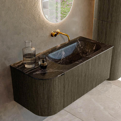 Mondiaz KURVE-DLUX Badkamermeubelset - 105x46x40cm - 1 lade - 1 deur - wastafel solid surface - rechts - zonder kraangat - Shadow