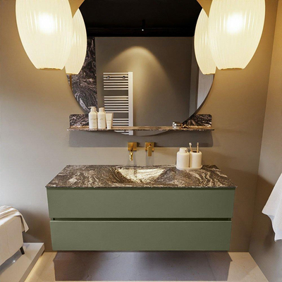 Mondiaz VICA-DLUX ensemble de meuble de salle de bain - 130cm - meuble sous-vasque armée - 2 tiroirs - lavabo encastré nuage milieu - sans trous de robinet - version haute de 60cm - lave