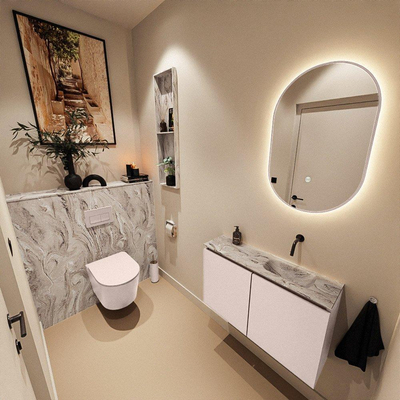 MONDIAZ TURE-DLUX 80cm toiletmeubel Rosee. EDEN wastafel Glace positie rechts. Zonder kraangat.