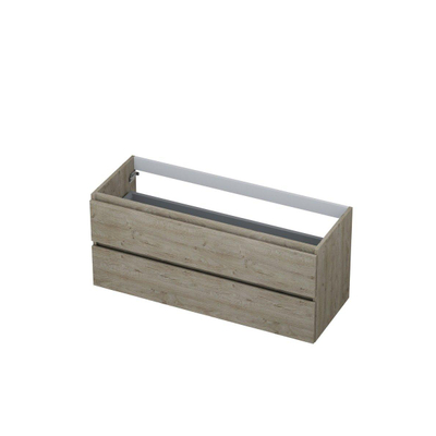 INK Wastafelonderkast - 120x45x52cm - 2 lades - greeploos - met houten keerlijst - MFC - Greige eiken