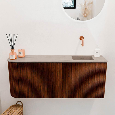 Mondiaz JOYA-DLUX Meuble de toilette 101,6 cm - arrondi gauche couleur Ruby - Lavabo FAYE position droite sans trou de robinet couleur Saba.