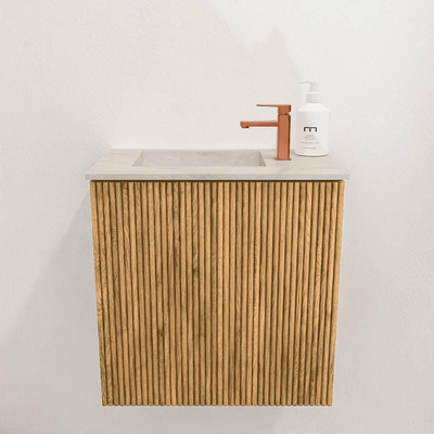 Mondiaz JOYA-DLUX 40cm toiletmeubel - kleur Oak - Wastafel FAYE positie Links 1 kraangat kleur Ostra.