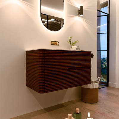 Mondiaz CIRO-DLUX Badkamermeubelset - 90x45x50cm - Solid surface wastafel Nata - 1 wasbak Midden - zonder kraangaten - 2 lades - Ruby
