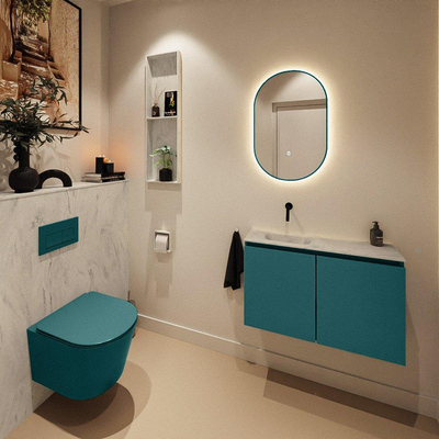 MONDIAZ TURE-DLUX Meuble toilette - 80cm - Smag - EDEN - vasque Opalo - position gauche - sans trou de robinet