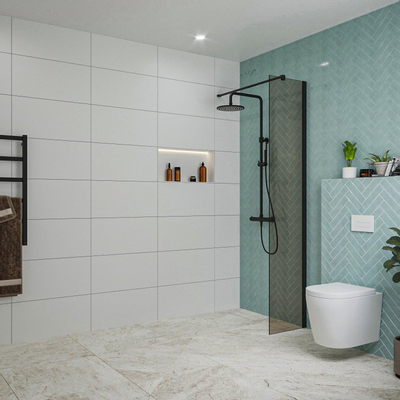 Fortifura Galeria Douche à l'italienne - 40x200cm - verre fumé - Noir mat