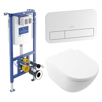 Villeroy & Boch Subway 3.0 Toiletset - zonder spoelrand - diepspoel inbouwreservoir twistflush bedieningsplaat chroom glans zitting - softclose & - quickrelease CeramicPlus - Stone White (mat wit)