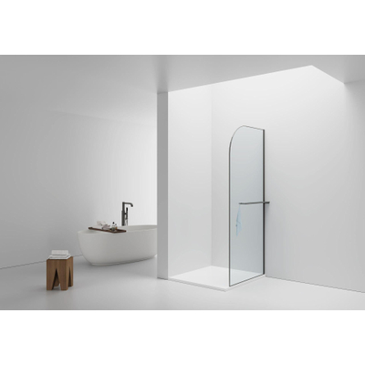 Aloni Paroi de douche - 100x200cm - coins arrondis - verre de sécurité - 6mm - porte-serviettes - gunmetal