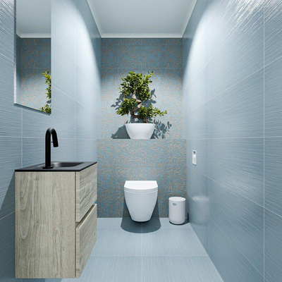 MONDIAZ ADA Toiletmeubel - 40x30x50cm - 1 kraangat - 2 lades - light brown grey mat - wasbak rechts - Solid surface - Zwart