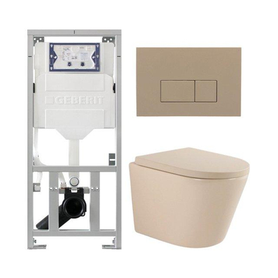 QeramiQ Dely Pack WC - 36,3x51,7cm - à fond creux - sans bride - réservoir encastré Geberit UP320 - abattant WC softclose 35 mm - plaque de déclenchement taupe - boutons rectangulaires - mat beige