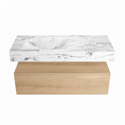MONDIAZ ALAN - DLUX Badkamermeubelset - 110cm - onderkast - Washed Oak - 1 lade - vrijhangende wastafel - wasbak links - 1 kraangat - Glace