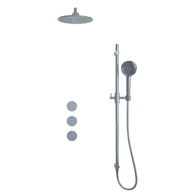 Fortifura Nebbio ensemble de douche pluie apparent – bras mural courbé 35 cm – douchette ronde 1 jet – barre de douche 91 cm – chrome