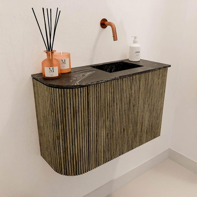Mondiaz JOYA-DLUX 61.6cm toiletmeubel - ronding links kleur Dusk - Wastafel FAYE positie Rechts Zonder kraangat kleur Lava.