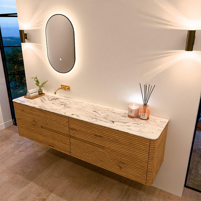 Mondiaz CIRO-DLUX Badkamermeubelset - 190x45x50cm - Solid surface wastafel Glace - 1 wasbak Links - zonder kraangaten - 4 lades - Oak