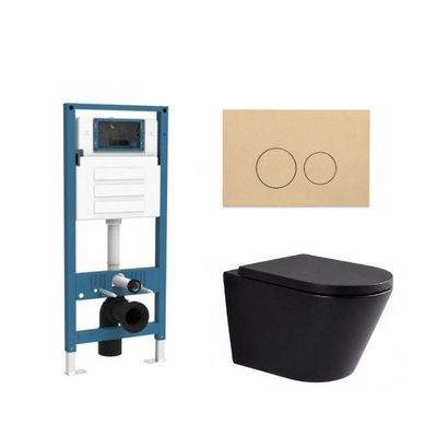 QeramiQ Dely Ensemble de toilette - réservoir encastré Qeramiq Flush - abattant 35mm - plaque de commande beige en plastique - boutons ronds - noir mat