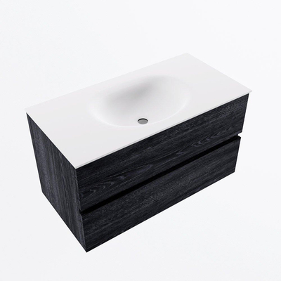 Mondiaz VICA ensemble de meuble de salle de bain - 90cm - meuble sous-vasque Anthracite - 2 tiroirs - lavabo moon milieu - sans trous de robinet - version haute de 60cm - talc