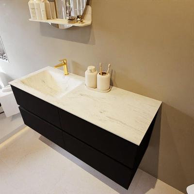 Mondiaz VICA-DLUX ensemble de meuble de salle de bain - 120cm - meuble sous-vasque urbain - 4 tiroirs - lavabo encastré nuage gauche - 1 trou de robinet - version haute de 60cm - opalo