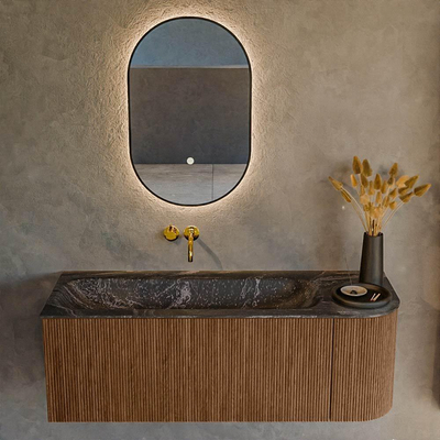 MONDIAZ KURVE-DLUX 125cm Meuble salle de bain avec module 25 D - couleur Walnut - 1 tiroir - 1 porte - vasque BIG MEDIUM gauche - sans trou de robinet - couleur Lava