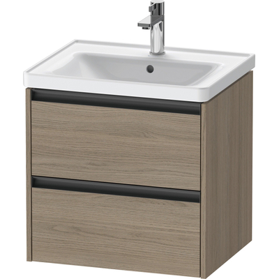 Duravit Ketho 2 Meuble sous-lavabo - 2 tiroirs - 58.4x45.5x54.9cm - poignées anthracite - chêne terra mat
