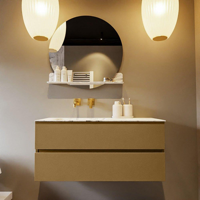 Mondiaz VICA-DLUX ensemble de meuble de salle de bain - 110cm - meuble sous-vasque oro - 2 tiroirs - lavabo encastré cloud gauche - sans trous de robinet - version haute de 60cm - glace