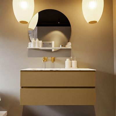 MONDIAZ VICA-DLUX Ensemble meuble de salle de bains - 110cm - meuble bas oro - 2 tiroirs - lavabo encastré cloud gauche - sans trous de robinet - version haute 60cm - glace