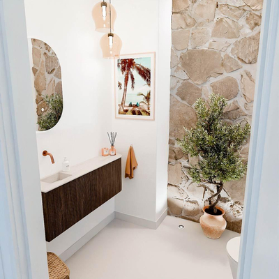 Mondiaz JOYA-DLUX 111.6cm toiletmeubel - ronding rechts kleur Walnut - Wastafel FAYE positie Links Zonder kraangat kleur Meli.