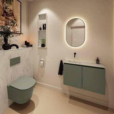 MONDIAZ TURE-DLUX Meuble toilette - 80cm - Army - EDEN - vasque Opalo - position gauche - sans trou de robinet