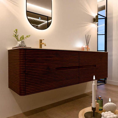 Mondiaz CIRO-DLUX Meuble de salle de bains - 180x45x50cm - Plan vasque solid surface Meli - 1 vasque à gauche - 1 trou de robinet - 4 tiroirs - Ruby