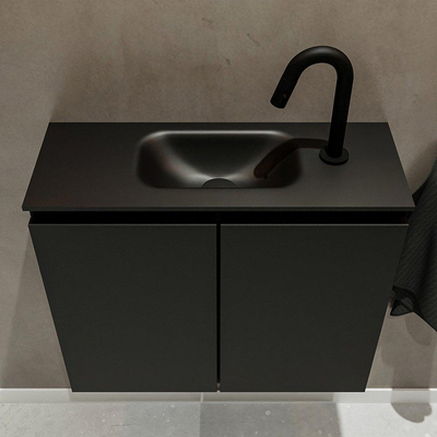 MONDIAZ TURE Fonteinset - 60x23x50cm - 1 kraangat - 2 deuren - urban mat - Wasbak midden - Solid Surface Zwart