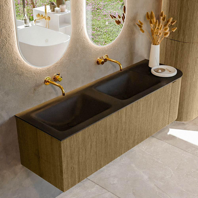 Mondiaz KURVE Badkamermeubelset - 145x46x40cm - 1 lade - 1 deur - wastafel solid surface - dubbel / links - zonder kraangat - Dusk