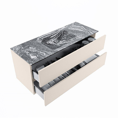 Mondiaz VICA-DLUX Meuble sous vasque - 120cm - Linen - 2 tiroirs - vasque encastrable CLOUD - centre - sans trou de robinet - Lave