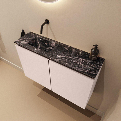 MONDIAZ TURE-DLUX Meuble toilette - 80cm - Rosee - EDEN - vasque Lava - position gauche - sans trou de robinet