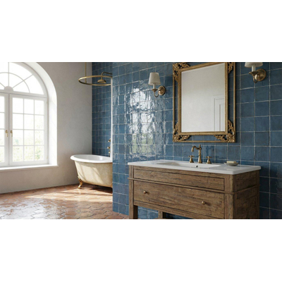 ÉCHANTILLON Terravito Bemare carreau mural - 10x10cm - 8mm - Carré - Bleu foncé brillant