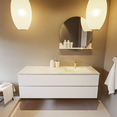 Mondiaz VICA-DLUX Ensemble de meuble de salle de bain - 150cm - meuble sous-vasque talc - 2 tiroirs - lavabo encastré cloud droite - 1 trou de robinet - version haute 60cm - ostra