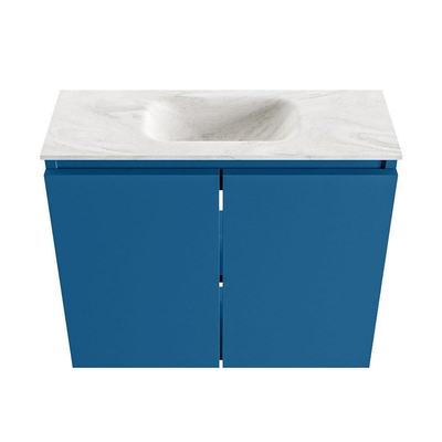 MONDIAZ TURE-DLUX Meuble de toilettes 60 cm Jeans. Lavabo EDEN Ostra position milieu. Sans trou de robinet.