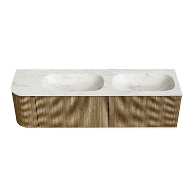 Mondiaz KURVE-DLUX Badkamermeubelset - 165x46x40cm - 2 lade - 1 deur - wastafel solid surface - dubbel / rechts - 2 kraangaten - Dusk