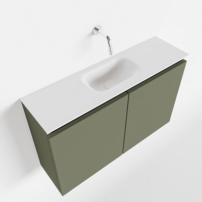 MONDIAZ TURE Toiletmeubel 80x23x50cm met 0 kraangaten 2 deuren army mat Wastafel Eden midden Solid Surface Wit