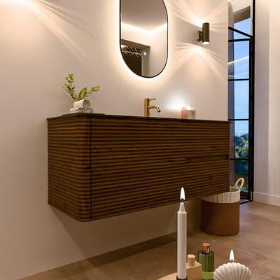 Mondiaz CIRO-DLUX Meuble de salle de bains ensemble - 120x45x50cm - Lavabo solid surface Lava - 1 vasque à droite - 1 trou de robinet - 2 tiroirs - Dusk