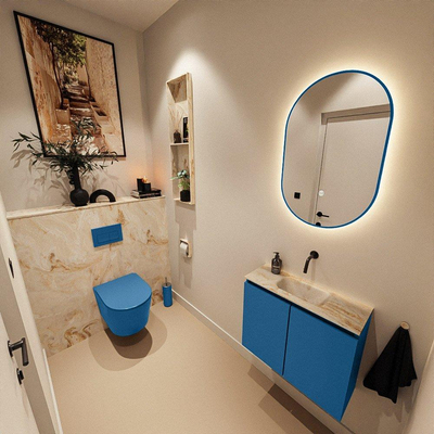 MONDIAZ TURE-DLUX Meuble de toilettes 60cm Jeans. EDEN lavabo Frappe position milieu. Sans trou de robinet.