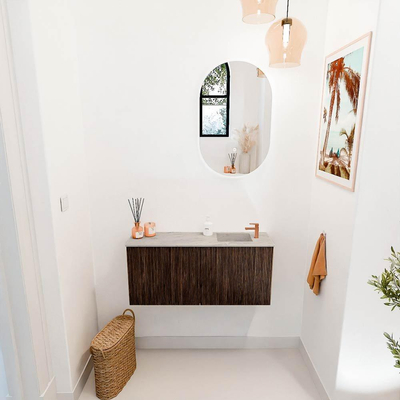 Mondiaz JOYA-DLUX 90cm meuble de salle de bains - couleur Walnut - Vasque FAYE position Droite 1 trou de robinet couleur Glace.