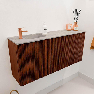 Mondiaz JOYA-DLUX 90cm toiletmeubel - kleur Ruby - Wastafel FAYE positie Links 1 kraangat kleur Glace.