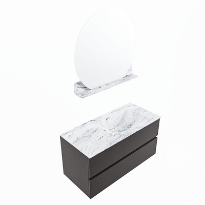 Mondiaz VICA-DLUX Ensemble de meuble de salle de bain - 100cm - meuble sous-vasque gris foncé - 2 tiroirs - lavabo encastré cloud droite - 1 trou de robinet - version haute de 60cm - glace